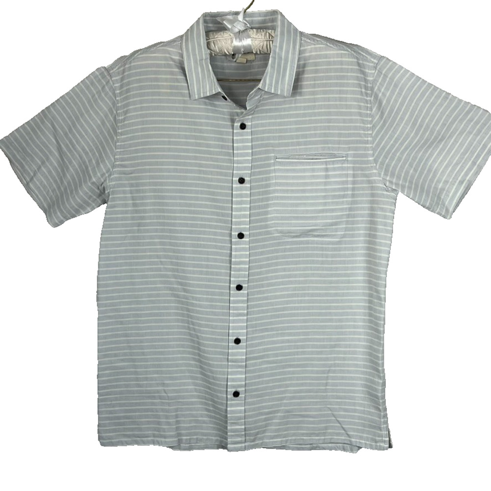 Pact Shirt Men's Size L Blue Striped Button Up Short Sleeve Organic Cotton